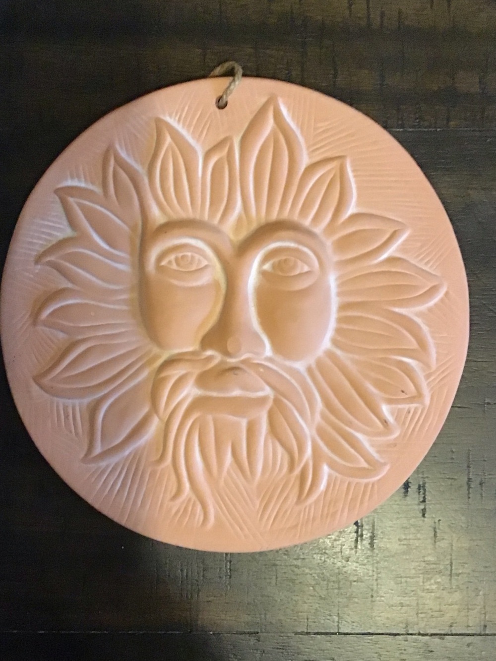 Sun Face Wall Plaque - Peach Ceramic Home Art